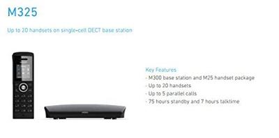 Snom M325 Single Cell DECT IP-pakket, draadloze set, DECT IP-telefoon + basisstation (M300-M25 basisstation en de handset-pakket, tot 20 handsets, maximaal 5 parallelle gesprekken), Zwart, 00003955