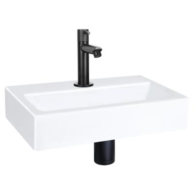 Fonteinset Differnz Flat Keramiek 38x24x7 cm Wit Met Rechte Kraan Mat Zwart Differnz