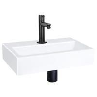 Fonteinset Differnz Flat Keramiek 38x24x7 cm Wit Met Rechte Kraan Mat Zwart Differnz - thumbnail