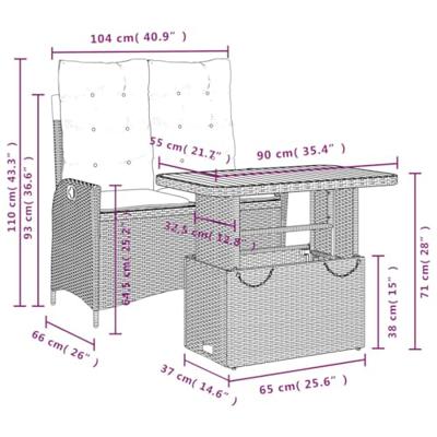 2-delige Tuinset met kussens poly rattan zwart