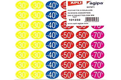 Agipa kortinglabel van -30% tot -70%, geassorteerde kleuren