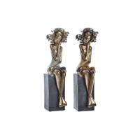 Decoratieve figuren DKD Home Decor 9 x 10 x 35 cm Vrouw Rood Gouden Turkoois (2 Stuks) - thumbnail