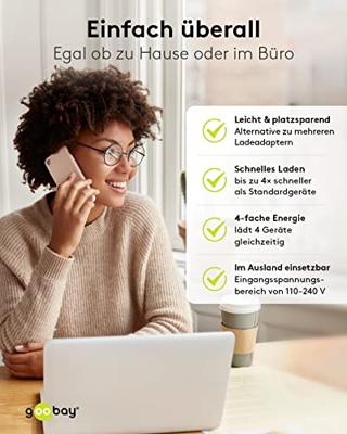 Goobay USB + USB-C snellader tafelmodel 4 poorts 65w zwart - 9550170 Goobay USB + USB-C snellader tafelmodel 4 poorts 65w zwart - 9550170