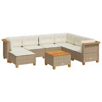 7-delige Loungeset met kussens poly rattan beige - thumbnail