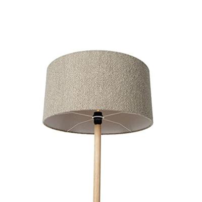 QAZQA Landelijke vloerlamp hout met boucle kap taupe - Mels