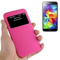 horizontaal Flip lederen hoesje met Oproepweergave ID voor Samsung Galaxy S5 / G900(hard roze) - thumbnail