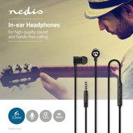 Bedrade Koptelefoon | 1,2 m Platte Kabel | In-Ear | Ingebouwde Microfoon | Aluminium | Zwart - thumbnail