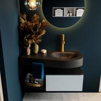 MONDIAZ RIVA 100cm badmeubel onderkast / planchet kleur Clay met 1 lade. Wastafel DULCET rechts 1 kraangat kleur Urban. - thumbnail