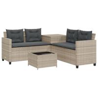 Tuinbank met tafel en kussens L-vormig poly rattan lichtgrijs - thumbnail