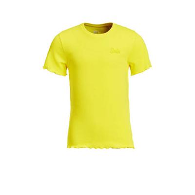 WE Fashion ribgebreid T-shirt met borduursels geel WE Fashion ribgebreid T-shirt met borduursels geel