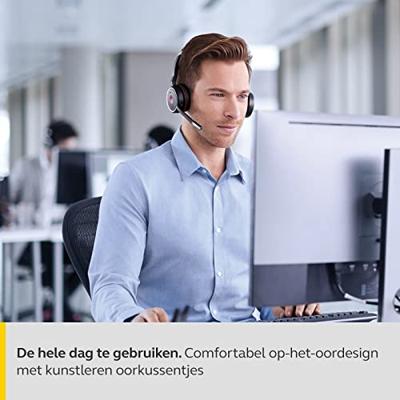 Jabra Evolve 75 UC Wireless Stereo On-Ear Headset – Unified Communications Optimised Headphones With Long-Lasting Battery and Charging Stand – USB Bluetooth Adapter – Black