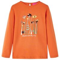 Kindershirt met lange mouwen bloemenprint 104 oranjebruin - thumbnail