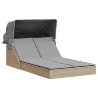 Ligbed 2-persoons met luifel en kussens poly rattan beige - thumbnail