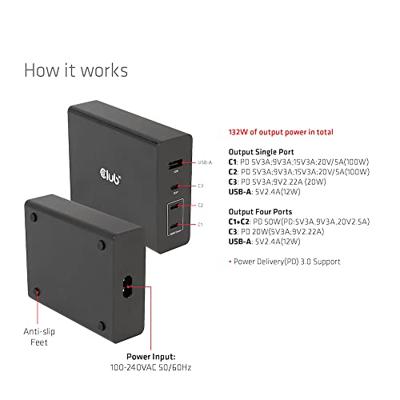 Club 3D Travel Charger 132W GAN technology oplader - thumbnail