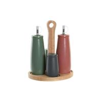 Specerijenset DKD Home Decor 19 x 16 x 22,5 cm Natuurlijk Roze Rubberwood Wit Groen Keramiek - thumbnail