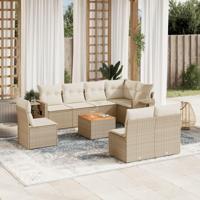 9-delige Loungeset met kussens poly rattan beige - thumbnail