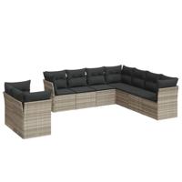 9-delige Loungeset met kussens poly rattan lichtgrijs - thumbnail