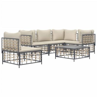 6-delige Loungeset met kussens poly rattan antracietkleurig