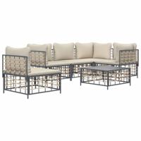 6-delige Loungeset met kussens poly rattan antracietkleurig - thumbnail