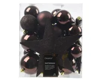 Decoris kerstballen Plastic mix+piek 33st Zwarte truffel - thumbnail