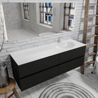 Zaro Sevilla Solid Surface badmeubel 150cm mat zwart 1 kraangat met 4 lades spoelbak rechts - thumbnail