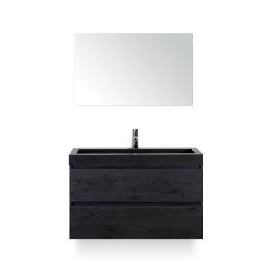 Maxx XL Badmeubelset 100 cm - Black Oak - Wastafel Lucca 1 kraangat - met Spiegel