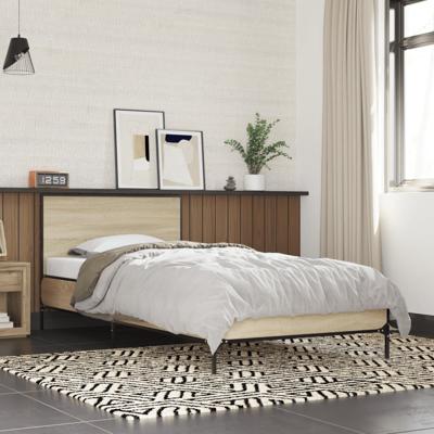 Bedframe bewerkt hout metaal sonoma eikenkleurig 180x200 cm - thumbnail
