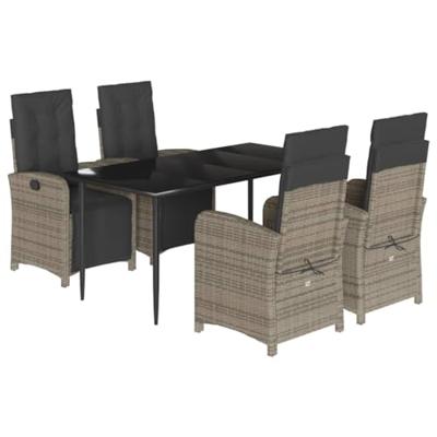 5-delige Tuinset met kussens poly rattan grijs