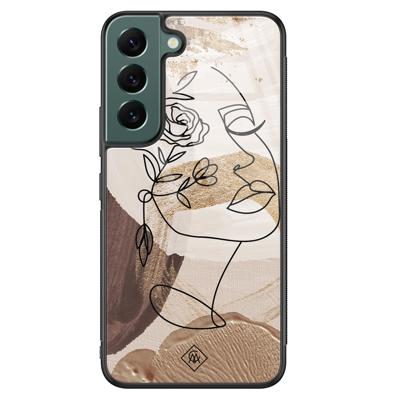 Samsung Galaxy S22 Plus glazen hardcase - Abstract gezicht bruin Samsung Galaxy S22 Plus glazen hardcase - Abstract gezicht bruin