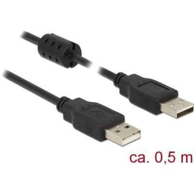 Delock 84888 USB-kabel USB 2.0 USB-A stekker, USB-A stekker 0.50 m Zwart Met Ferrietkern