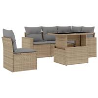 6-delige Loungeset met kussens poly rattan beige - thumbnail
