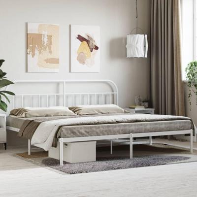 Bedframe met hoofdbord metaal wit 200x200 cm