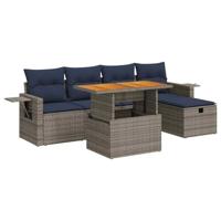 6-delige Loungeset met kussens poly rattan acacia grijs - thumbnail