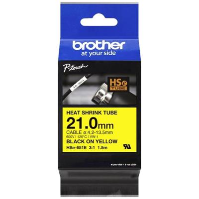 Brother HSE651E Labeltape krimpkous Tapekleur: Geel Tekstkleur: Zwart 21 mm 1.5 m