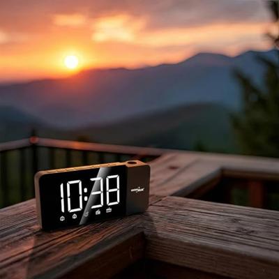 Digitale LED-wekkerradio met GreenBlue-projector, FM-radio, alarm, 12/24-uursklok, voeding USB 5V DC + CR2032, GB172