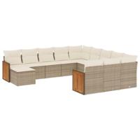 12-delige Loungeset met kussens poly rattan beige - thumbnail