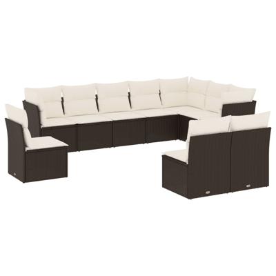 10-delige Loungeset met kussens poly rattan zwart - thumbnail