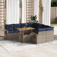 9-delige Loungeset met kussens poly rattan grijs - thumbnail