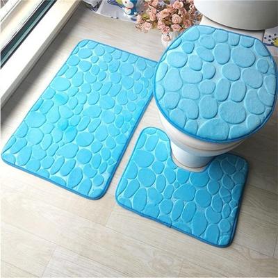 2 sets driedelige set Flanel anti-slip keuken bad toilet tapijt mat wasbaar tapijt (blauwe kasseien)