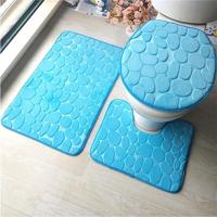 2 sets driedelige set Flanel anti-slip keuken bad toilet tapijt mat wasbaar tapijt (blauwe kasseien) - thumbnail