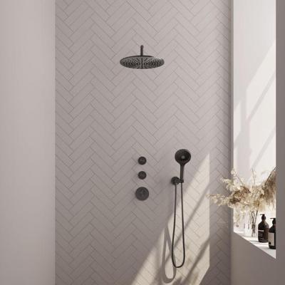 Brauer Gunmetal Edition Thermostatische Regendoucheset Inbouw - Hoofddouche 30 cm - Gebogen Wandarm - Handdouche 3 Standen - Doucheslang - Wandaansluitbocht - Gunmetal