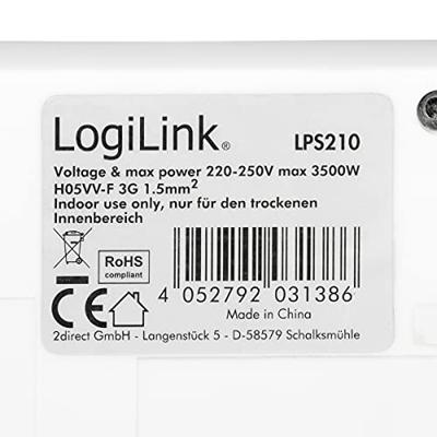 LogiLink LPS210 Stekkerdoos met schakelaar Wit Randaarde stekker 1 stuk(s)