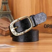 Dames Plum Blossom patroon metalen gesp PU lederen riem (zwart) - thumbnail