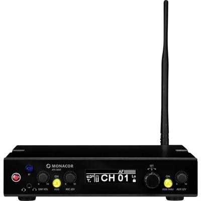 Monacor ATS-80ST Microfoonzender Statief Zendmethode:Digitaal XLR, Cinch-ingang, Cinch (stereo), Hoofdtelefoon (3.5 mm jackplug) Digitaal Monacor ATS-80ST Microfoonzender Statief Zendmethode:Digitaal XLR, Cinch-ingang, Cinch (stereo), Hoofdtelefoon (3.5 mm jackplug) Digitaal