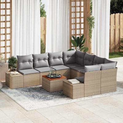 Tuinbankenset met kussen 9 pcs Beige poly rattan
