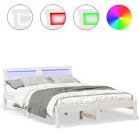 Bedframe met LED -striplichten met hoofdeinde Wit 120 x 190 cm Grenenhout - thumbnail