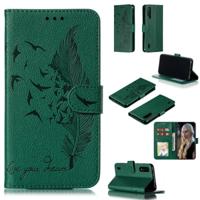 Feather patroon Litchi textuur horizontale Flip lederen draagtas met portemonnee & houder & kaartsleuven voor Xiaomi mi CC9 (groen) - thumbnail
