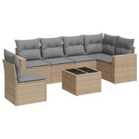 7-delige Loungeset met kussens poly rattan beige - thumbnail