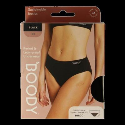 Boody Menstruatieondergoed Bikinislip Zwart Licht / Normaal Maat XS