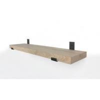 Eiken wandplank 120 x 25 cm met industriele plankdragers - thumbnail